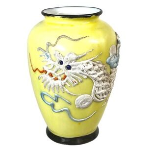 Moriage Dragon Ware Porcelain Vase Vintage Japan Yellow 3 3/4”